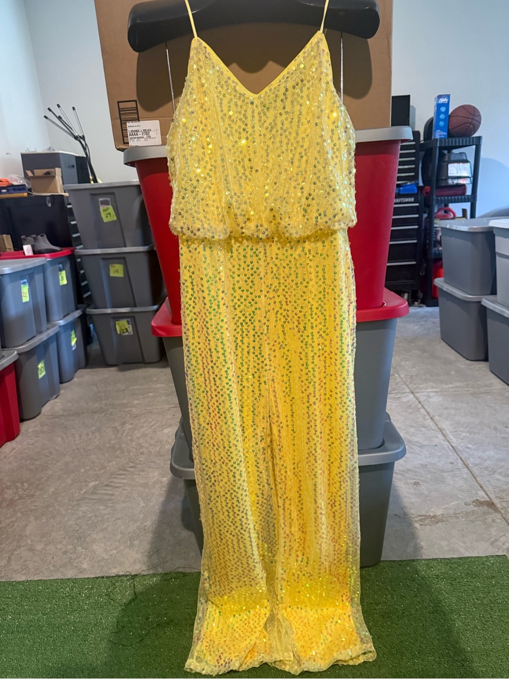 Yellow Sequin Spaghetti Strap Jumpsuit 101